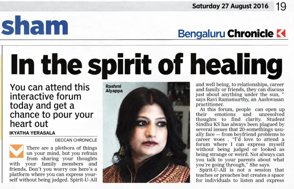 In the Spirit of Healing, Deccan Chronicle on 27th Aug 2016